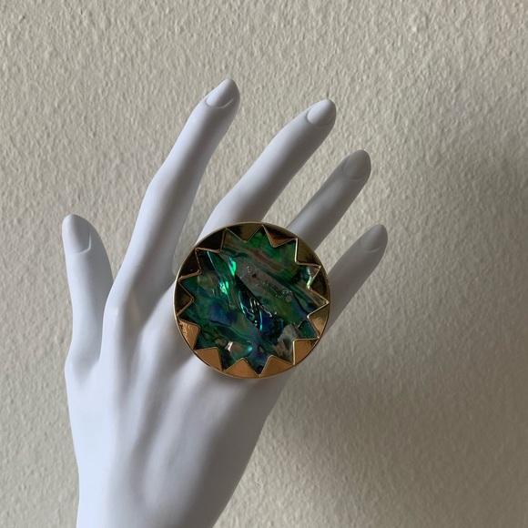 HOUSE of HARLOW 1960 gold sunburst abalone boho statement ring 5 6 - Picture 3 of 5